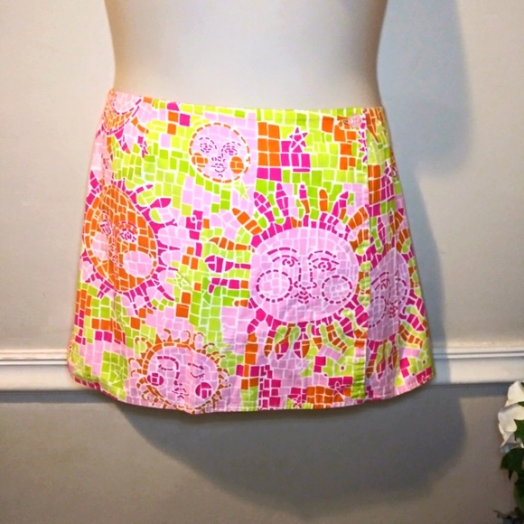 Lilly Pulitzer Rare Vintage Lime Pink Flip-Flop/Mosaic Sun Reversible Wrap Skirt - Picture 6 of 12